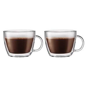 lot 14290 image: Bodum 15oz Double Wall Latte Mug, High-Heat Borosilicate Glass, Set of 2, Clear