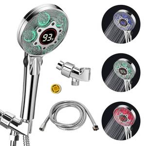 lot 14293 image: LED Shower Head with Handheld, Color Changing, Shower Head High Pressure with Water Temperature Display, Water Saving Spray Showerheads with 59 Hose and Shower Bracket for Low Water Pressure, Chrome