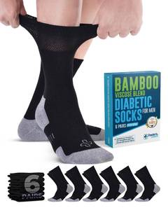 lot 14295 image: Doctors Select Bamboo Viscose Black Diabetic Socks for Men - 6 Pairs Crew Stretch Top Mens Diabetic Socks  Moisture Wicking Diabetic Neuropathy Socks for Men  Black