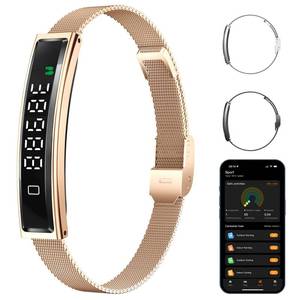 lot 14296 image: LICNPHLL Smart Bracelet,Activity&Fitness Trackers,Touch ScreenSleep TrackerHeart RateBlood Oxygen,5ATM Waterproof,Multiple Sports Modes,Free App for iOS Android (Steel Belt, Rose Gold)