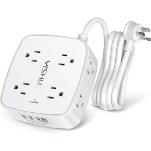 lot 14304 image: 6 Ft Surge Protector Power Strip - 8 Widely Outlets with 4 USB Ports, 3 Side Outlet Extender with 6 Feet Extension Cord, Flat Plug, Wall Mount, Desk USB Charging Station, ETL,White