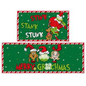 lot 14319 image: Christmas Kitchen Decor, Funny Christmas Kitchen Mats, Set of 2 Holiday Kitchen Rugs, Stink Stank Stunk Area Rugs, Novelty Xmas Doormat Bathroom Door Decorations, 17x30 and 17x47 Inch