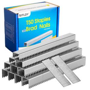 lot 14322 image: SITLDY Heavy Duty T50 Staples 5400-Count 5 Sizes Includes 516,38,12,916 Staples58 Brad Nails, 20 Gauge Galvanized Assorted Size Project Pack