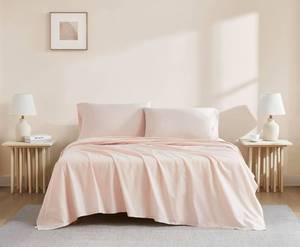 lot 15192 image: Linen Closet Organic 100% Cotton Queen Sheet 4 Pcs Set, 18�� Deep Pocket, Light Pink  Lightweight, Eco-Friendly Cotton, Percale Softness, Durable & Breathable, Naturally Cooling  All Season Comfort