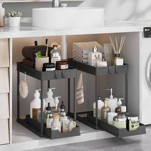 lot 15197 image: Meltrck Under Sink Organizer 2 Pack,Bathroom Under Cabinet Storage with Pull Out Sliding Drawers for Kitchen Organization,12.8 Inch,Black