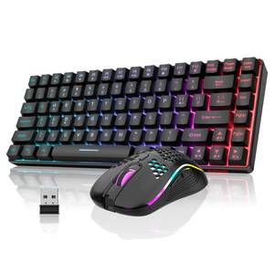 lot 15198 image: RedThunder K84 Wireless Keyboard and Mouse Combo, Rainbow Backlit Rechargeable Battery, 75% Layout TKL Ultra Compact Gaming Keyboard & Lightweight 3200 DPI Honeycomb Optical Mouse (Black)