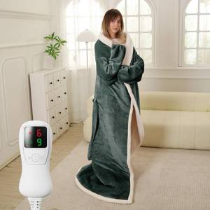 lot 15212 image: Heated Blanket Electric Blanket Throw Size with Foot Pockets & Sleeves, Flannel Heating Blanket with 9 Heating Levels & 1-9 Hours Auto Off, Fast Heating & Overheat Protection, 50 x 70, Deep Gray