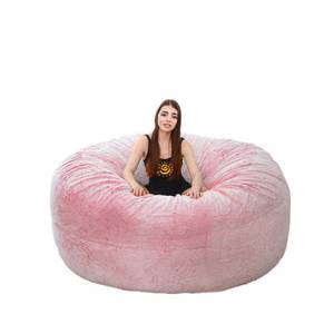 lot 15214 image: Giant Bean Bag Chair Cover(No Filler),Oversized Round Soft Fluffy PV Velvet Washable Lazy Sofa Bean Bag Bed Cover for Adults, Living Room Bedroom Furniture Outside Cover (Pink, 7FT)