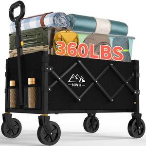 lot 15216 image: NWH Collapsible Wagon Cart with Wheels Foldable, 360lbs Large Capacity Portable Folding Utility Heavy Duty Beach Wagons Cart with All-Terrain Wheels for Shopping, Camping, Sports, Garden