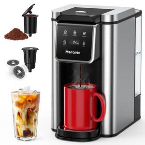 lot 15217 image: Horavie Single Serve Coffee Maker for K-Cup Pod and Grounds, Hot and Iced Coffee Maker, 6 to 14oz Brew Sizes, 50oz Removable Reservoir, Strong Button Feature, Fit 6.5 Mugs, Stainless Steel, Black kpod attachment cracked
