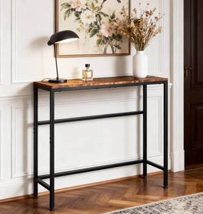 lot 15226 image: Narrow Entryway Console Table & Sofa Side Table - Industrial Brown Hallway Table for Small Spaces, Behind Couch Table, Multi-Functional Living Room Bedroom Office Furniture, 26.9 L x 9.4 W x 27.6 H