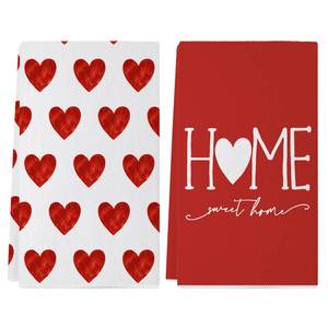 lot 16280 image: Siilues Valentines Kitchen Towels Set of 2, Red Love Hearts Valentines Day Dish Towels 18x26 Inch Sweet Home Kitchen Decor Drying Dishcloth Anniversary Wedding Decoration Hand Towels