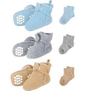 lot 16284 image: SATINIOR 3 Pairs Unisex Cozy Fleece Baby Booties with 3 Pairs Infant Cotton Socks(Blue, Gray, Brown,0��6 Months)