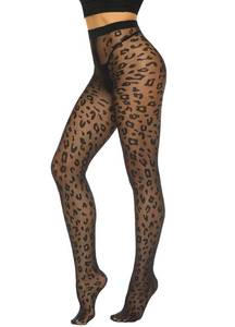 lot 16291 image: MANZI Patterned Tights Sheer Pantyhose for Women 20 Denier Stockings Black One Size with Leopard
