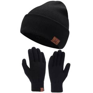 lot 16292 image: Winter Warm Beanie Hat Touchscreen Gloves Set, Soft Skull Cap Gloves Set for Men and Women with Warm Knit Fleece Lined