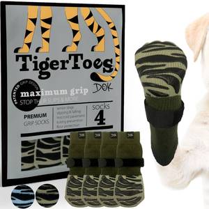 lot 16295 image: DOK TigerToes Premium Non-Slip Dog Socks for Hardwood Floors - Extra-Thick Grip That Works Even When Twisted - Prevents Licking, Slipping, and Great for Dog Paw Protection (Forest Green, Large)