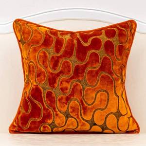 lot 16302 image: Yangest Orange Square Throw Pillow Cover Wavy Velvet Cushion Cover Modern Zippered Pillowcase for Sofa Couch Bedroom Living Room Chair, 20 x 20 Inch