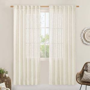 lot 16315 image: LAMIT Natural Linen Semi Sheer Curtains 80 Inch Length, Light Filtering Neutral Window Curtains Farmhouse Boho Back Tab and Rod Pocket Panels, Natural Cream Ivory, 2 Panels, 52 x 80 Inch