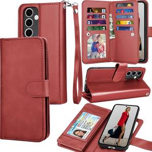 lot 16317 image: Tekcoo Wallet Case for Galaxy S24 FE  S24 Fan Edition 5G  SM-S721, Luxury Cash Credit Card Slots Holder Carrying Folio Flip PU Leather Cover Detachable Magnetic Hard Case for Samsung S24 5G - Red