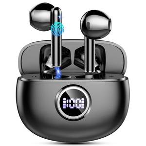 lot 16319 image: Wireless Earbuds, 2025 Bluetooth 5.3 Headphones HiFi Stereo Ear buds with ENC Noise Cancelling Mics, 40H Bluetooth Earbuds with Dual LED Display, IP7 Waterproof in Ear Earphones for Android iOS, Black