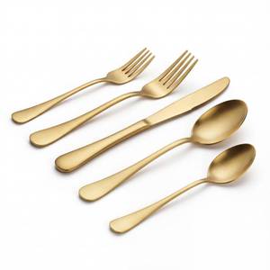 lot 16332 image: LIANYU 20 Piece Matte Gold Silverware Set, Stainless Steel Gold Flatware Cutlery Set for 4, Fancy Kitchen Utensil Tableware for Home Restaurant Party, Satin Finish, Dishwasher Safe