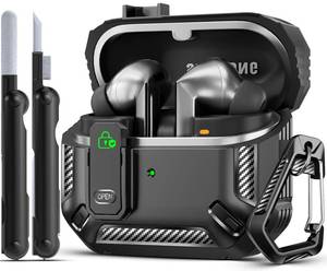 lot 16336 image: MCTOPZO Lock Fit Designed for Samsung Galaxy Buds3 FE (2025)  Buds3 Pro (2024)  Buds 3 Case (2024),with Cleaning kit Full Body Shockproof Carbon Fiber Protection Design