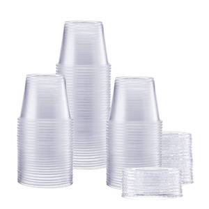 lot 16341 image: GUSTO 5.5 oz. - 100 Count Clear Disposable Plastic Portion Cups with Lids - Souffl� Cups, Jello Shot Cups With Lids, Plastic Containers Perfect for salad Dressing and More- Formerly Comfy Package