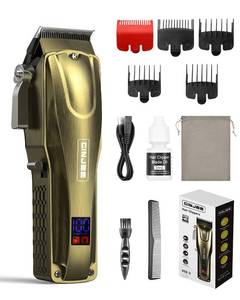 lot 16342 image: GinJee Hair Clippers for Men, Cordless & Corded Barber Clipper with 5Hrs Runtime, 7000RPM Rotary Motor & LED Display, Waterproof Professional Hair Cutting Kit for Men and Home Use (Gold)