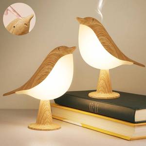 lot 16349 image: Deogos 2 Cute Bird Table Lamps Combo,Rechargeable Cordless Lamp with 3 Color Temperature and Adjustable Brightness,Small Desk Lights for Bedroom Nightstand Bedside Table - Wood Tone