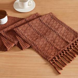 lot 16351 image: ZeeMart Macrame Style Boho Table Runner, Terracotta Table Runners 36 Inches Long, Farmhouse Woven Home Decor, 12x36 Inch, Terracotta