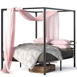 lot 1279 image: Zinus black metal bed frame with bars to hang curtains no size