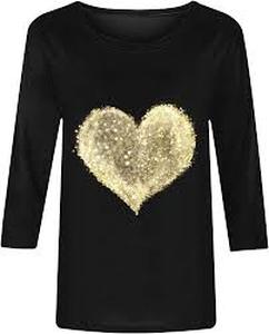 lot 2410 image: Pesion Ladies black T-shirt with sparkly heart on it size L