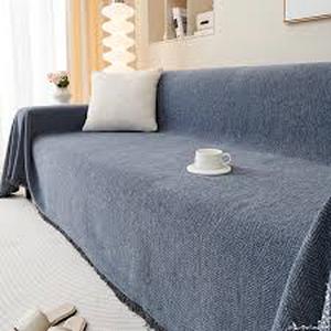 lot 13947 image: Sofa Cover Set - 2 Piece Blue Herringbone Pattern
