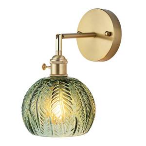 lot 1325 image: Cerdeco Vintage Wall Sconce with Green Leaf Glass Shade,180°Adjustable Arm and Golden Base,Modern Indoor Wall Light Lighting for Bedroom