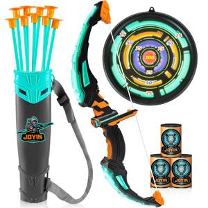 lot 1328 image: JOYIN Kids Bow and Arrow Set, LED Light Up Archery Toy Set with 9 Suction Cup Arrows, Target & Arrow Case, Indoor and Outdoor Hunting Play Gift Toys for Kids, Boys & Girls Ages 6-12
