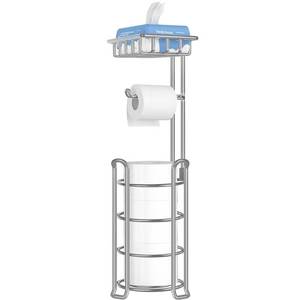 lot 1330 image: TomCare Toilet Paper Holder Stand with Storage Shelf Tissue Paper Roll Dispenser Free Standing 4 Raised Feet Toilet Paper Storage Metal Bathroom Organizers and Storage