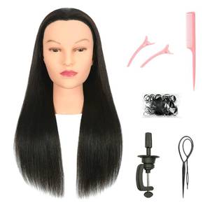 lot 1336 image: FUTAI Natural 28 Inch 100% Human Hair Mannequin Head with Table Clamp Stand for Hairdresser Practice Braiding Styling Manikin Cosmetology Doll Training Head Bleaching Dyeing Curling Cutting Display
