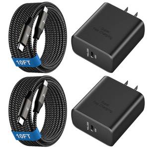 lot 2468 image: 45W Super Fast Charger USB C, 45 Watt Type-C Android Phone Charger Fast Charging Block with 10FT Type C Cords for Samsung Galaxy S25 UltraS24 UltraS24S23 UltraS23S22 PlusS20, Tab S9S8 Ultra