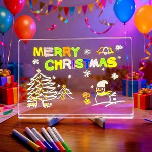 lot 2487 image: LED Note Board with Colors, Acrylic Dry Erase Board with Light and 7 Colorful Pens, Light up Dry Erase Board with Stand for FamilyOfficeSchoolbarCafe (11.8 X 7.9��)