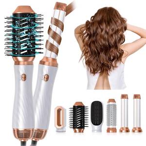 lot 3672 image: 6 in 1 Hair Dryer Brush, Upgrade Detachable Blow Dryer Air Styler Wrap Curler, Hot Air Brush Curly Twist Curling Iron, Negative Ion Blow Dryer Hot Styler, Travel Hair Styling Tool