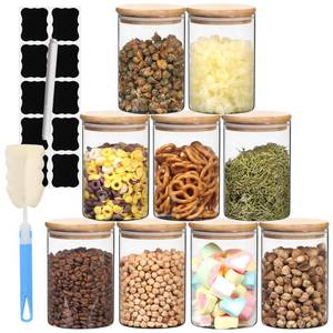 lot 3678 image: STARSIDE 16 oz Glass Food Storage Containers with Bamboo Lid, Set of 9 Spice Jars, Pantry Storage Containers, Borosilicate Glass Canisters FOUR BROKEN