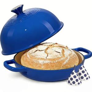 lot 3679 image: Enamelled Cast Iron Dutch Oven Pot �� Dutch Oven Pot with Lid For Sourdough Bread Baking �� Cast Iron Bread Oven �� Dark Blue, Umite Chef 6QT Pot with Lid & Cotton Potholders