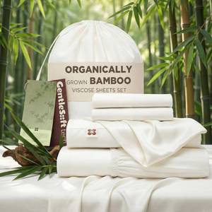 lot 3684 image: Bedsure 100% Organically Grown Bamboo Viscose Sheets - 18 Inches Deep Pocket Sheets with Elastic Corner, Queen Sheet Set, Ultra-Soft, Silky & Cooling Bedsheets, Oeko-Tex, 4 Pieces, Ivory