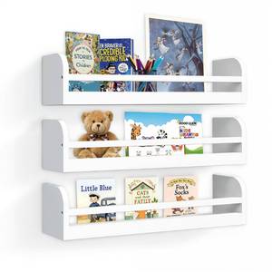 lot 3685 image: Floating Nursery Book Shelves, 16.5 inch Wall Book Shelves Kids Room, Set of 3 Baby Shelves for Nursery D�cor, Ideal Wooden Nursery Shelves for Teens Kids Room, Bedroom Bathroom and Kitchen (White)