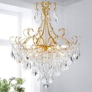 lot 3687 image: WUZUPS Crystal Chandelier 10-Light Pendant Ceiling Light Modern Lighting Fixture for Dining Room Hallway Bedroom Kitchen Bathroom, H 27.6 x W 22.8, E12 Base, Gold