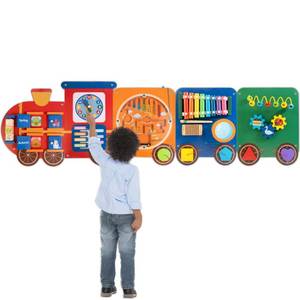 lot 3690 image: Train Activity Wall Busy Board Panels  11-in-1 Wooden Sensory Wall Panel for Kids, Toddler Montessori Learning Activity Center, Perfect for Toddler Playroom Nursery Classroom Dentist Waiting Room