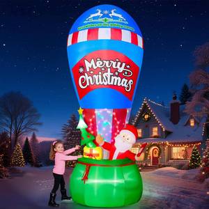 lot 3691 image: 12FT Christmas Outdoor Inflatables - Giant Inflatable Hot Air Balloon Santa with Built-in Colorful Rotating LED Lights Christmas Blow Up Yard Decorations for Garden Lawn Party Xmas Decor