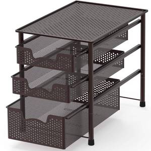 lot 3693 image: Simple Houseware Stackable 3 Tier Sliding Basket Organizer Drawer, Bronze
