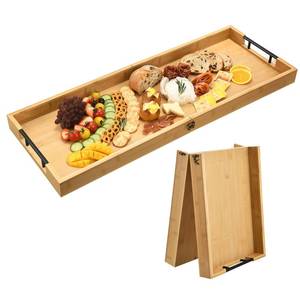 lot 3694 image: GLOKUUCA Large Charcuterie Board with Handles, 32 x 12 Inch Foldable Bamboo Serving Cheese Boards - Serving Platter for Meat, Party Appetizers, Outdoor & Fruit