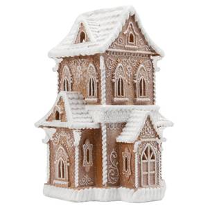 lot 3696 image: Braxio Indoor Christmas Decorations Resin Gingerbread House with LED Light - Traditional Cottage & Church Village Collectible Figurines, 10.25 x 7.5 x 13.5 Inch, Gingerbread Color